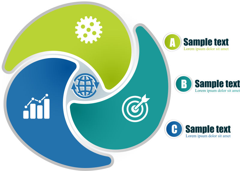 创意矢量三色循环圆形信息图表设计