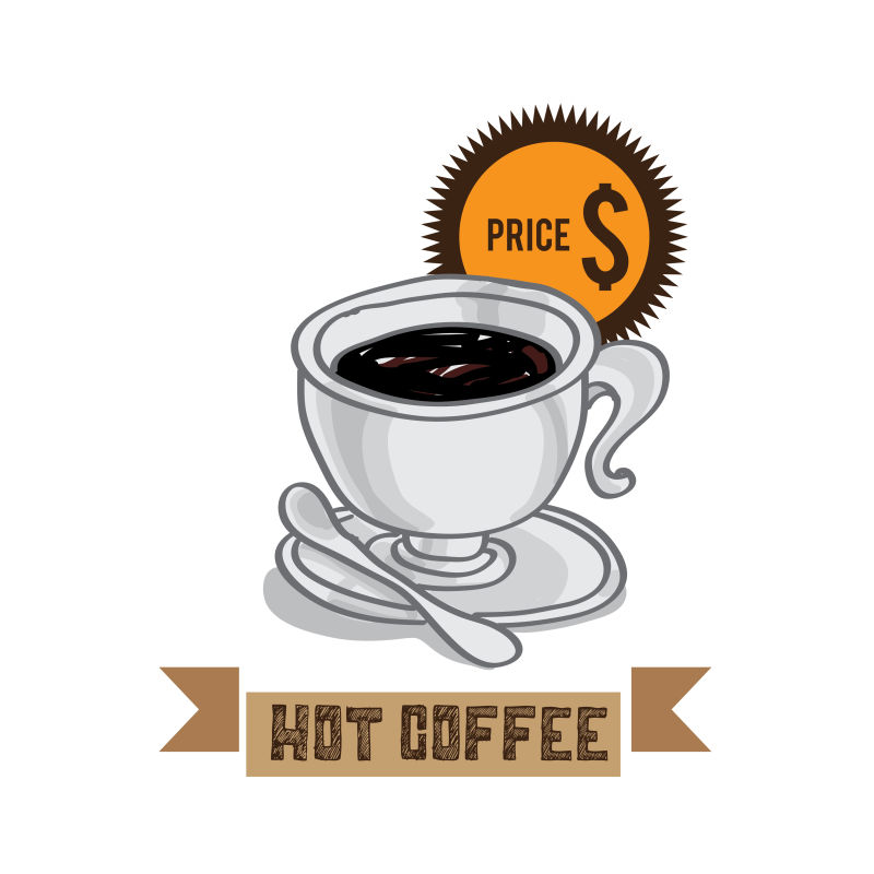 创意矢量现代手绘热咖啡元素标志设计