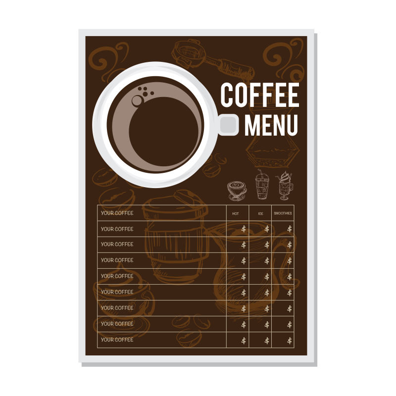 创意矢量咖啡元素的复古菜单设计