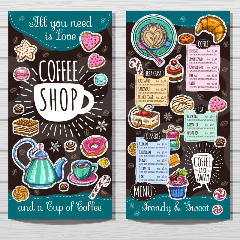 创意矢量手绘风格的咖啡主题菜单