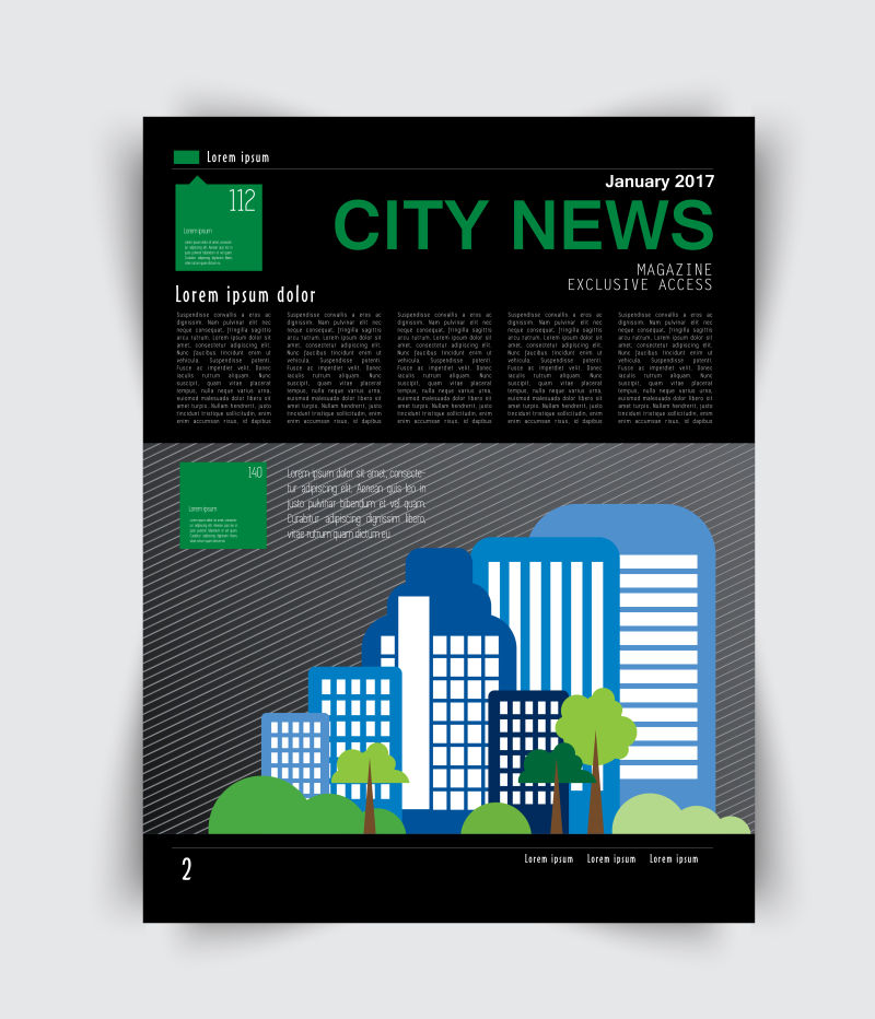抽象矢量现代城市新闻平面设计插图
