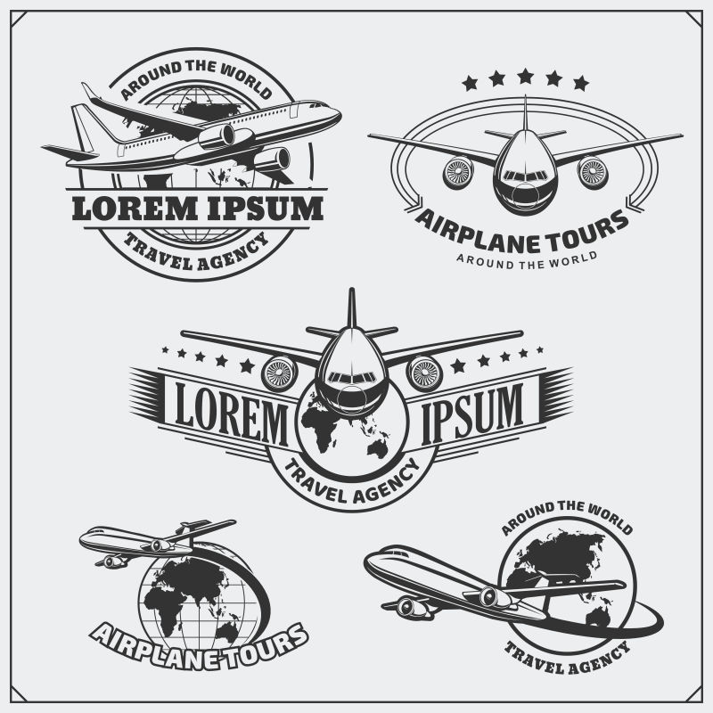 飞机旅行标签徽章徽章和设计元素古典风格