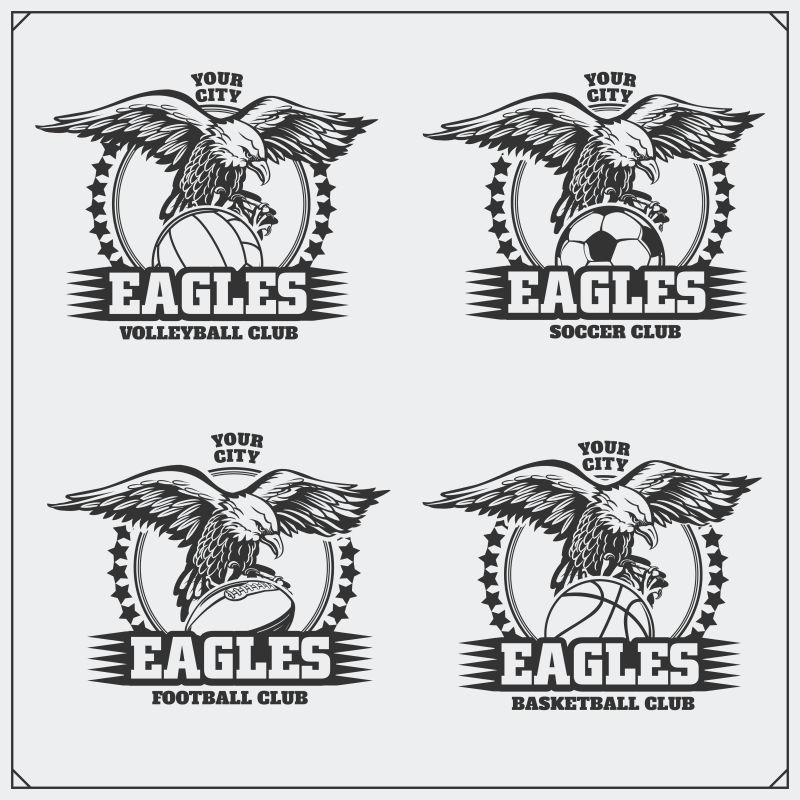 排球棒球足球和足球标志和标签体育俱乐部以鹰为标志