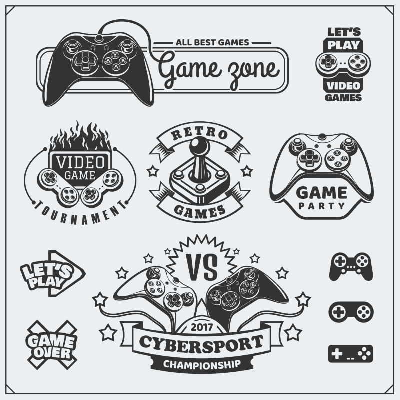 电子游戏俱乐部徽章标签图标徽章和设计元素