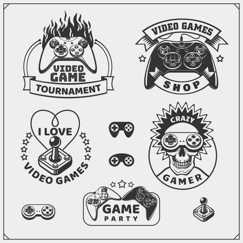 电子游戏俱乐部徽章标签图标徽章和设计元素