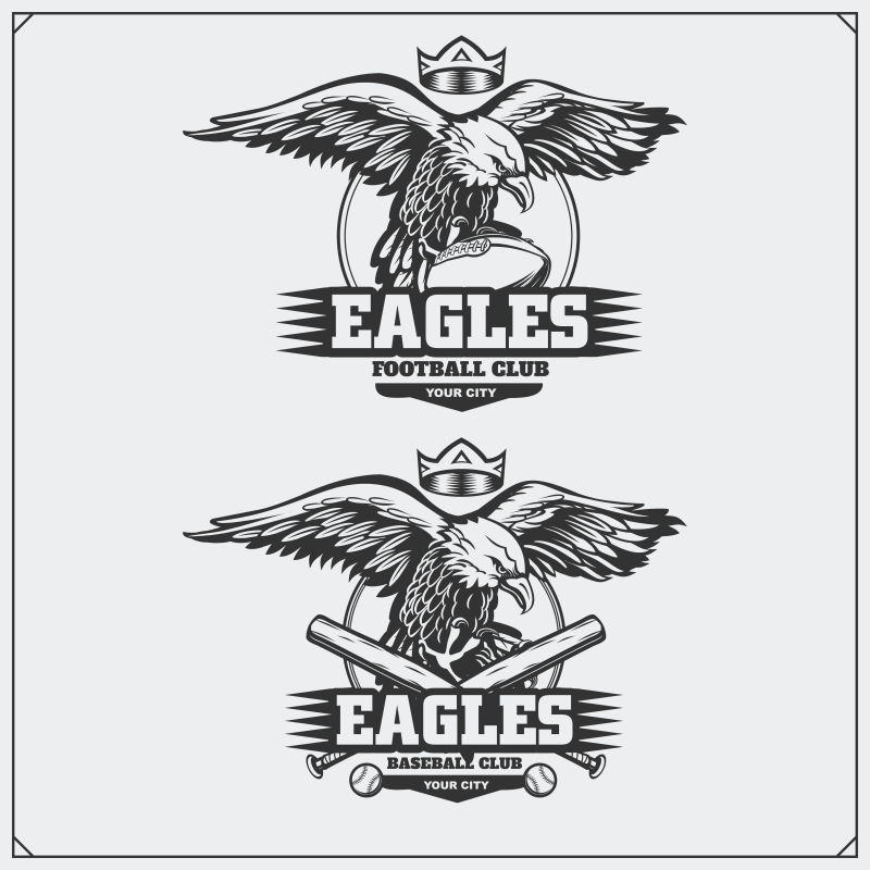 足球和棒球标志和标签体育俱乐部以鹰为标志