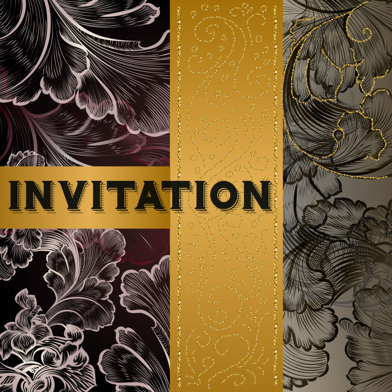 抽象矢量古典花纹装饰的邀请函设计