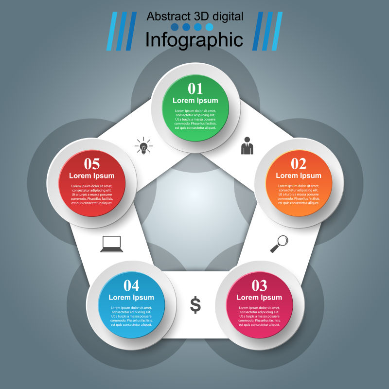 抽象矢量现代商业五边形数字信息图表设计