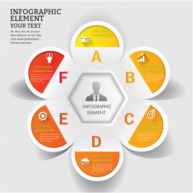 创意矢量现代橙色元素的信息图表设计