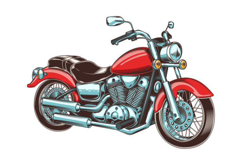 抽象矢量手绘老式摩托车设计插图