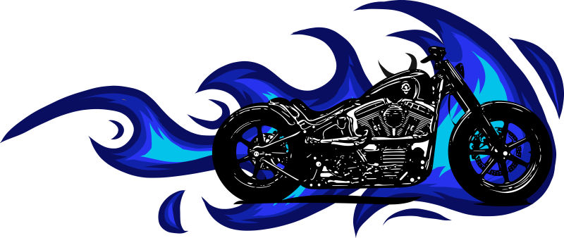 矢量蓝焰围绕的摩托车设计插图