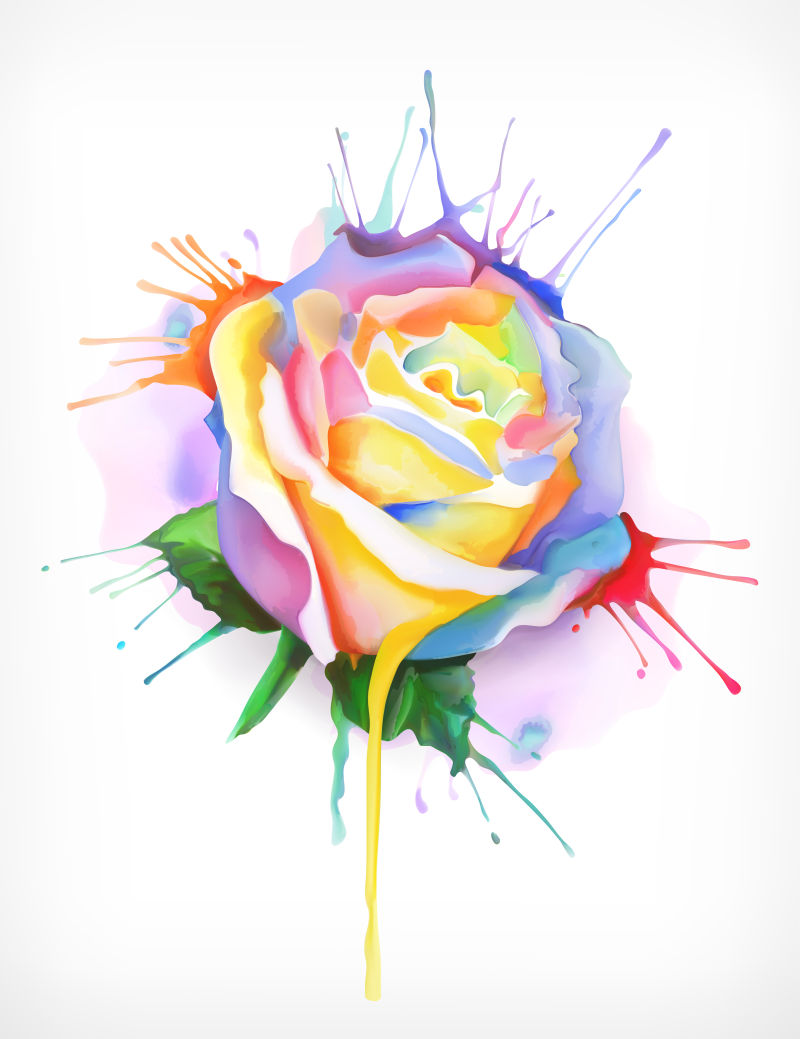 抽象矢量现代彩色玫瑰水彩插图