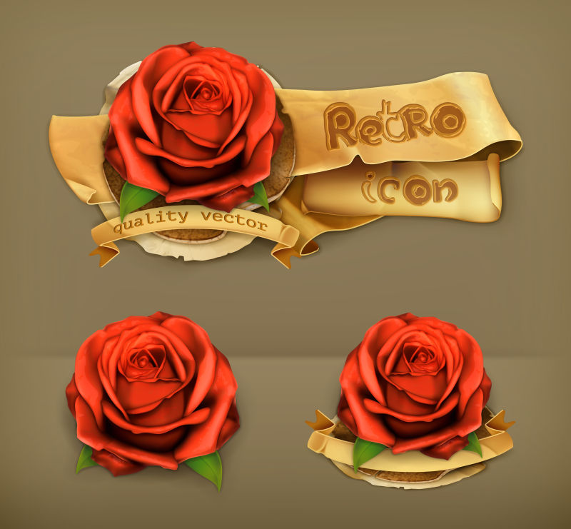 抽象矢量现代红色玫瑰花元素插图