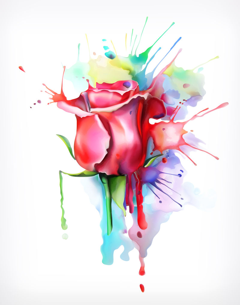 抽象矢量水彩红色玫瑰花设计