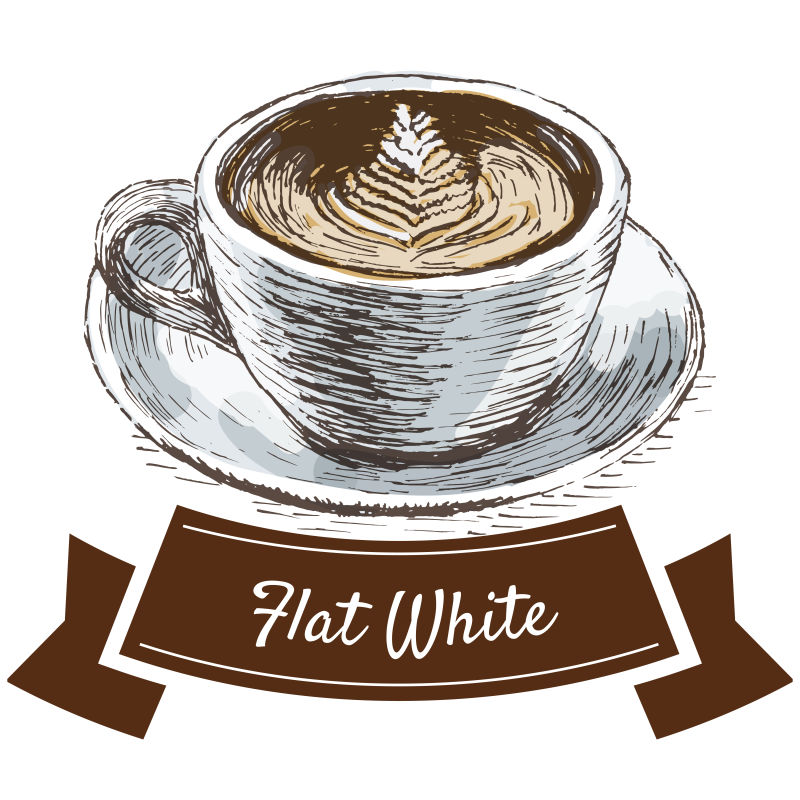创意矢量现代手绘白咖啡插图设计