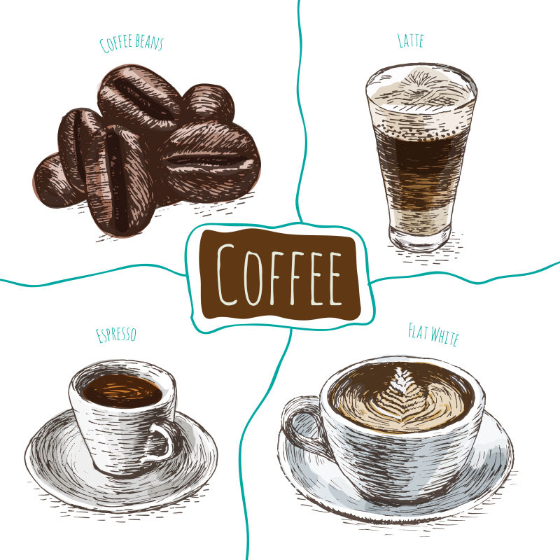 抽象矢量手绘咖啡设计插图