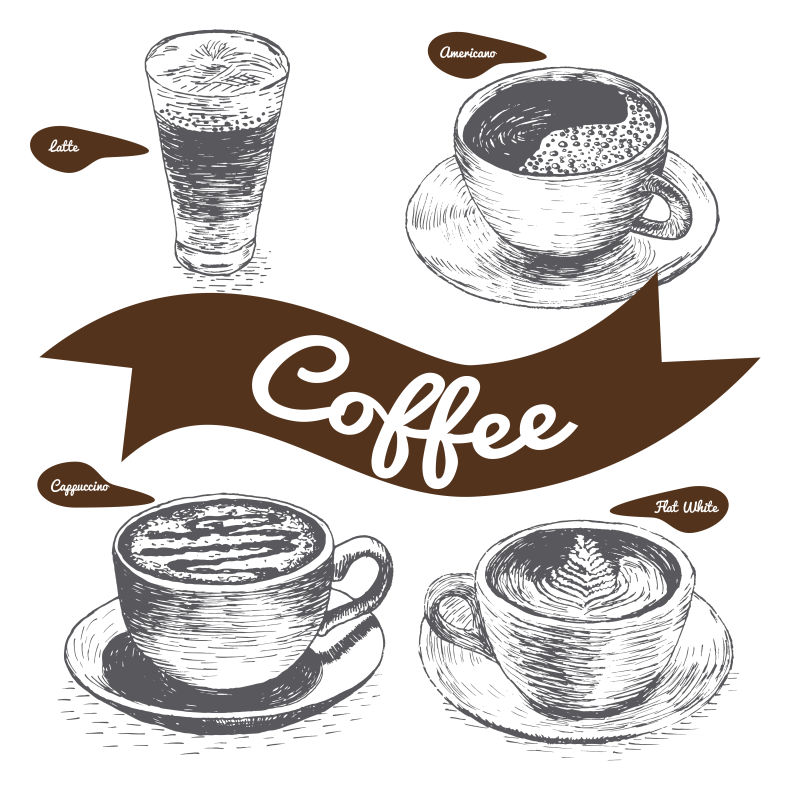 抽象矢量现代手绘咖啡设计插图