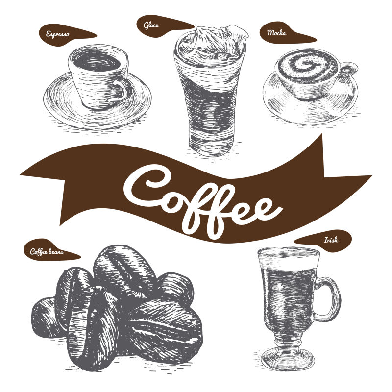 创意矢量现代手绘咖啡插图设计