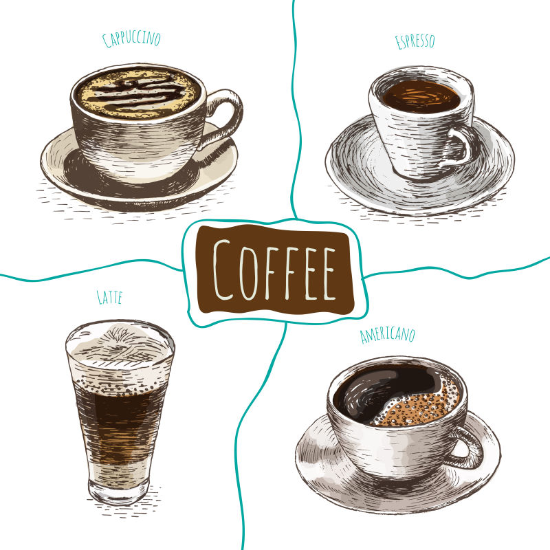 创意矢量手绘不同的咖啡设计插图