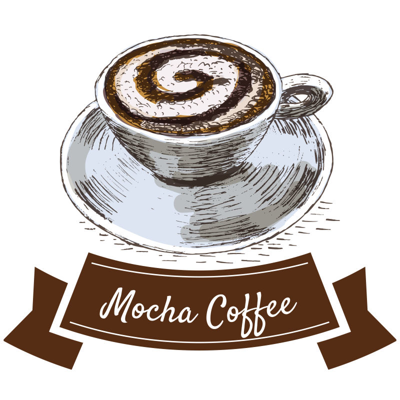 创意矢量手绘摩卡咖啡插图设计
