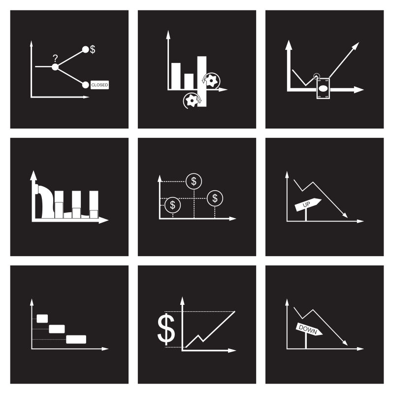 创意矢量现代经济分析主题的黑白平面图标设计