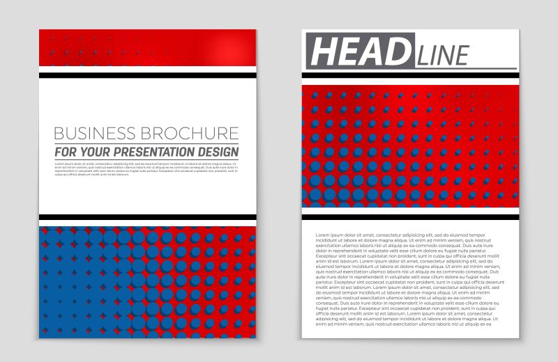 抽象矢量红蓝色元素装饰的宣传册设计