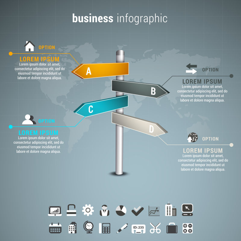 抽象矢量现代立体路标元素的信息图表设计