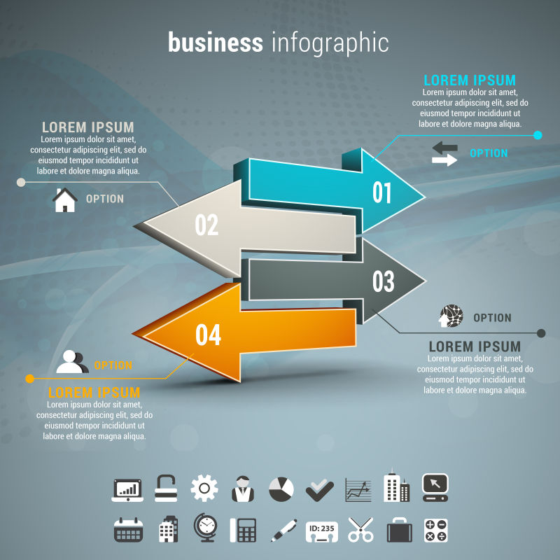 抽象矢量现代立体箭头元素的信息图表设计
