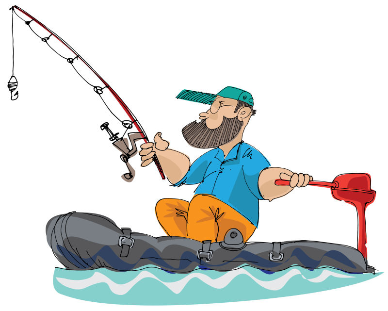 抽象矢量手绘钓鱼的渔夫插图设计