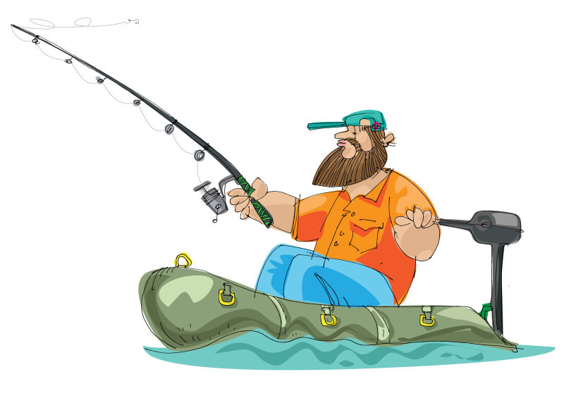 抽象矢量现代钓鱼的渔夫手绘插图