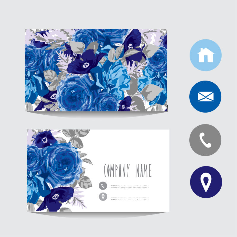 创意矢量蓝色花卉元素的名片设计