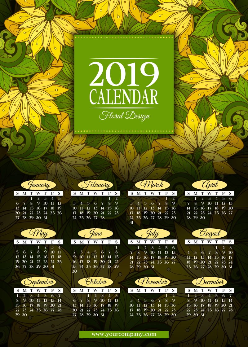 矢量彩色的2019日历设计