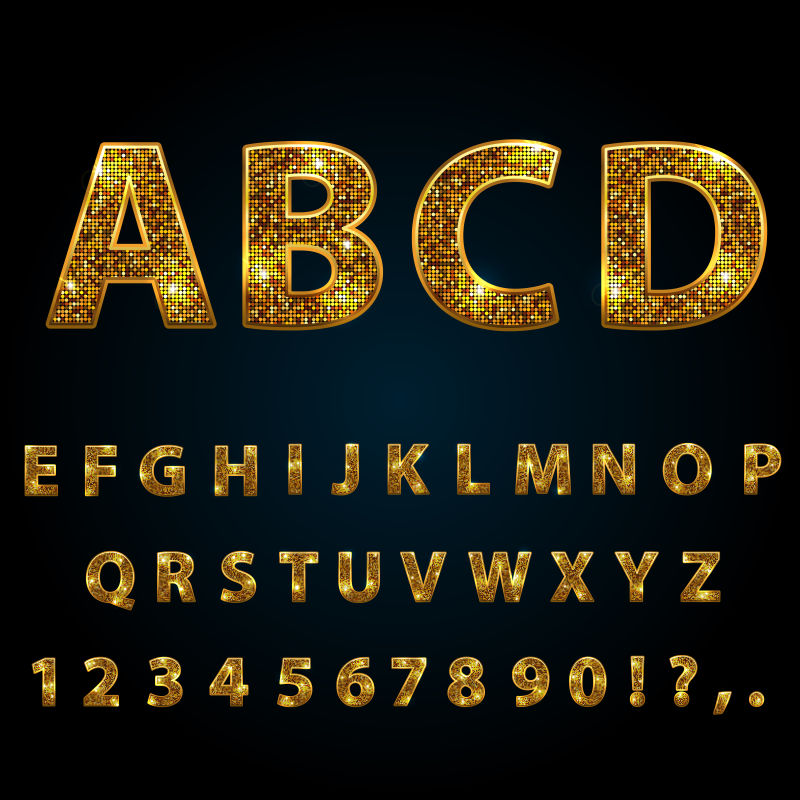 抽象矢量金色马赛克风格的字母字体设计