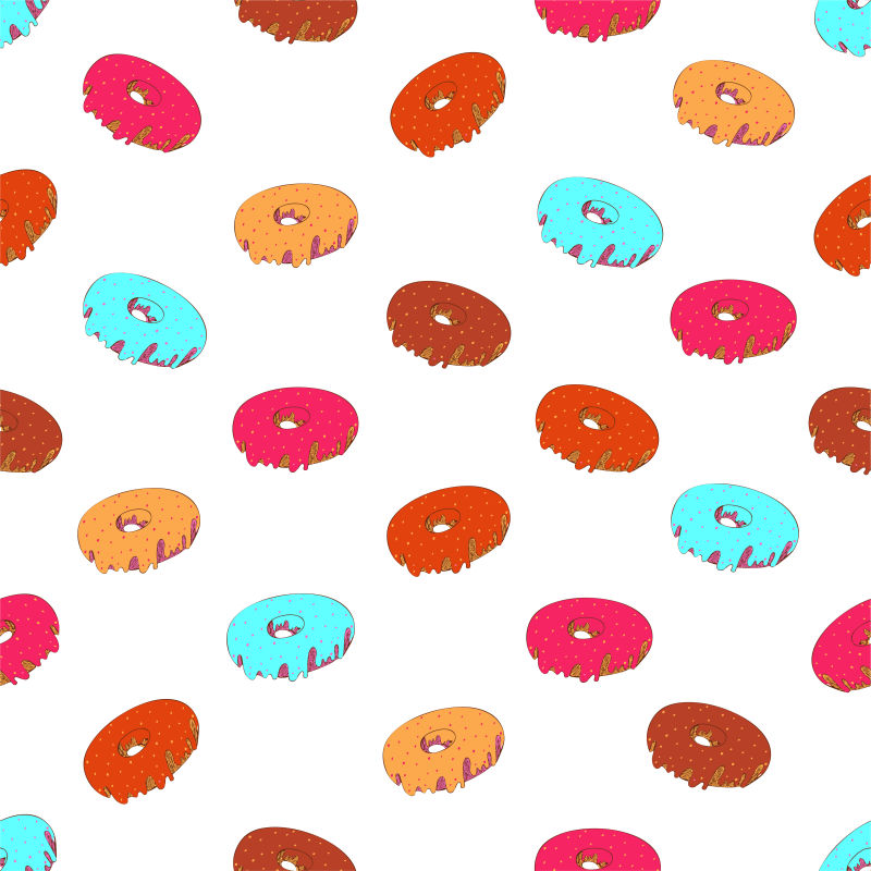 创意矢量卡通彩色甜甜圈元素装饰无缝背景