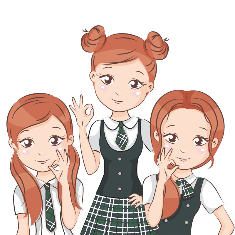 创意矢量可爱的穿校服的女孩卡通插图