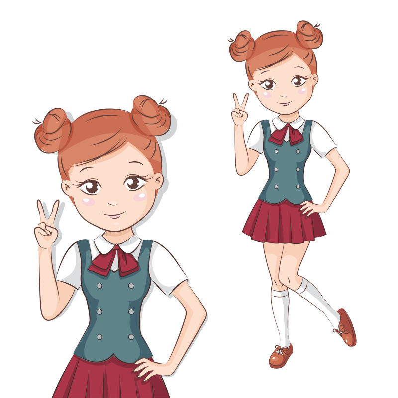 创意矢量卡通穿校服的女孩插图