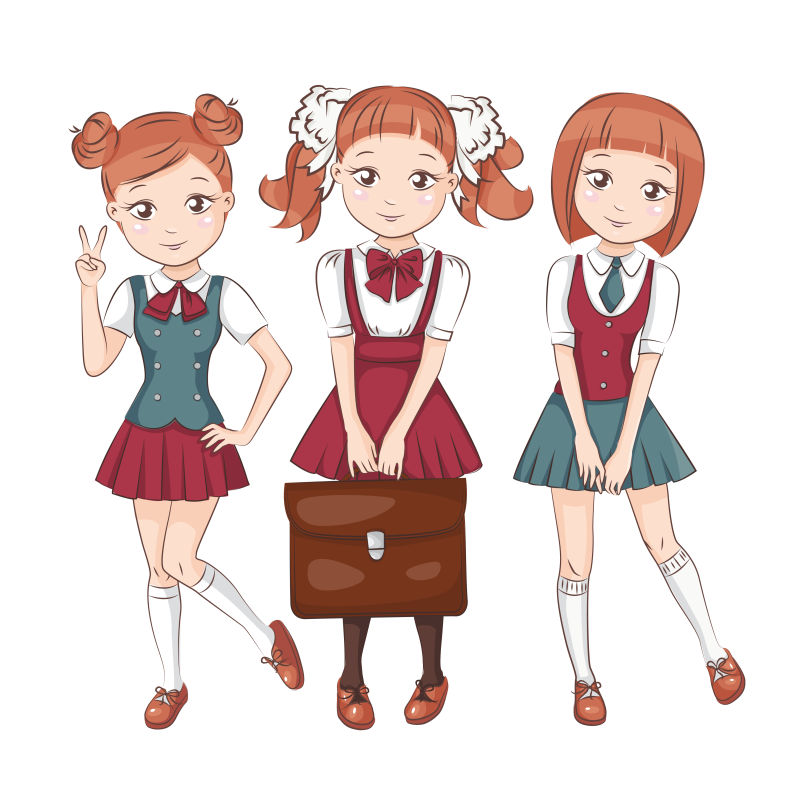 抽象矢量现代卡通穿校服的女孩插图设计