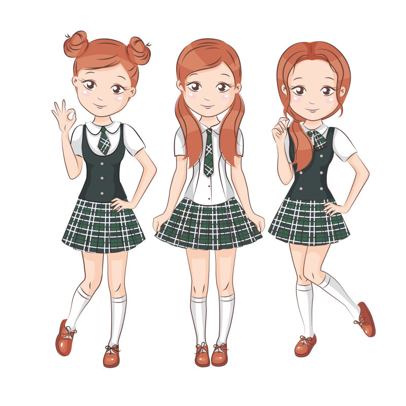 抽象矢量现代可爱穿校服的女孩插图设计