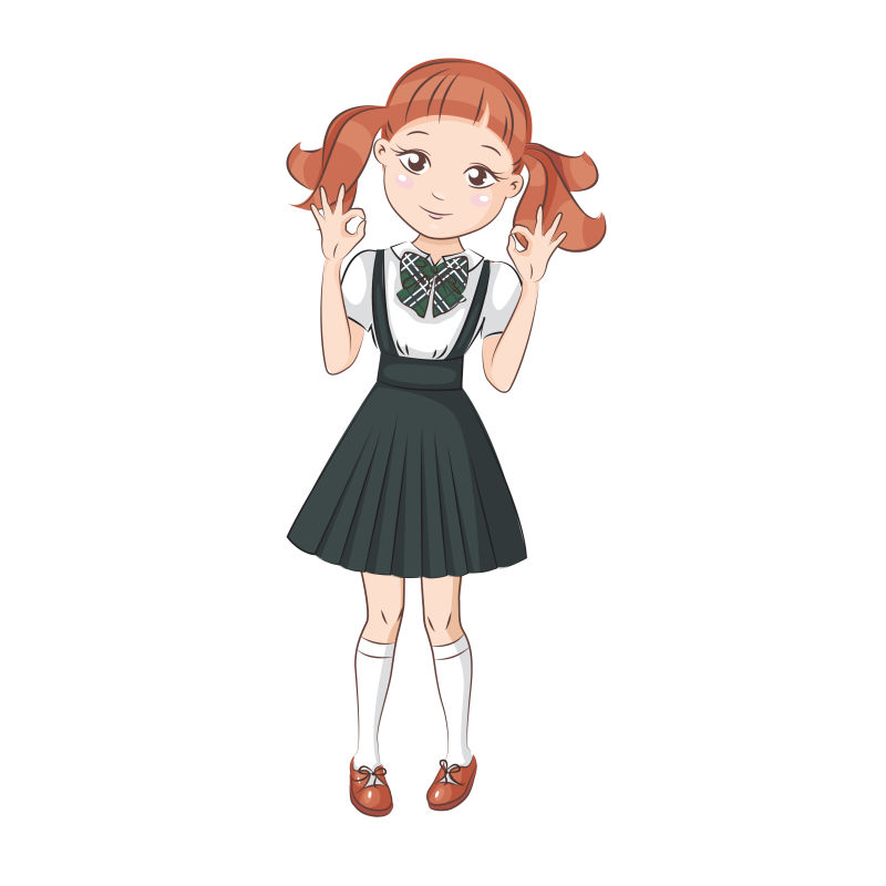 创意矢量现代穿校服的女孩平面插图