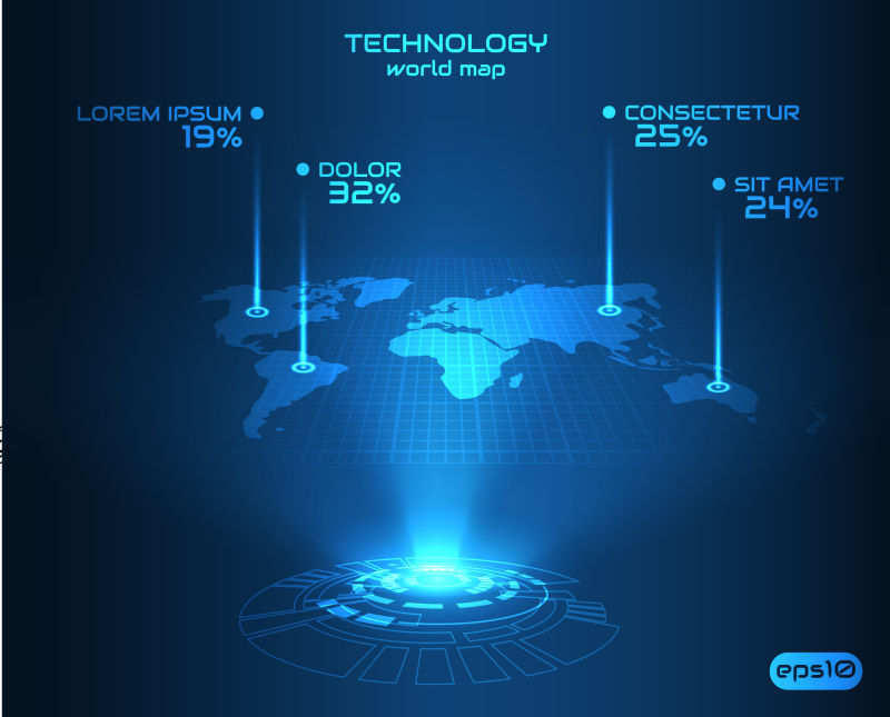 全息世界地图透视背景-向量EPS10