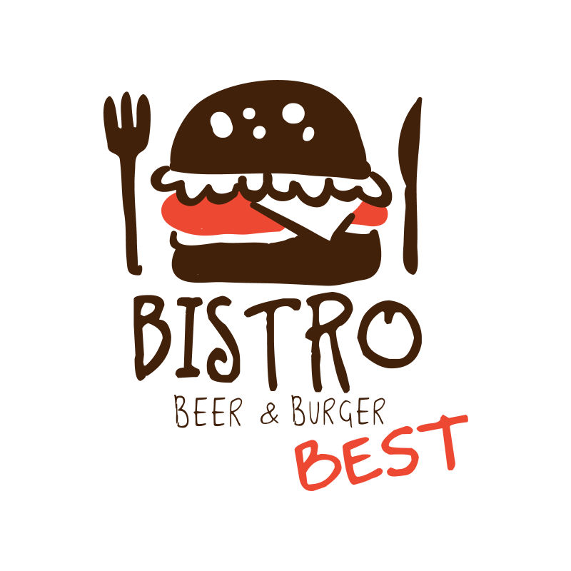BISTO啤酒和汉堡标志模板手绘彩色矢量插图