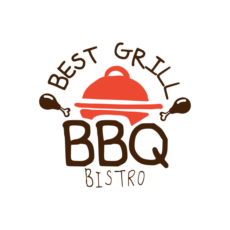最佳烧烤BBQ小酒馆标志模板手绘彩色矢量插图