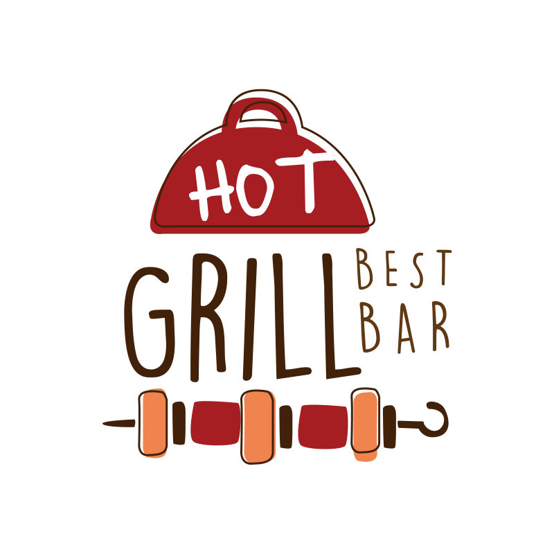 热格栅最佳酒吧标识模板手绘彩色矢量插图