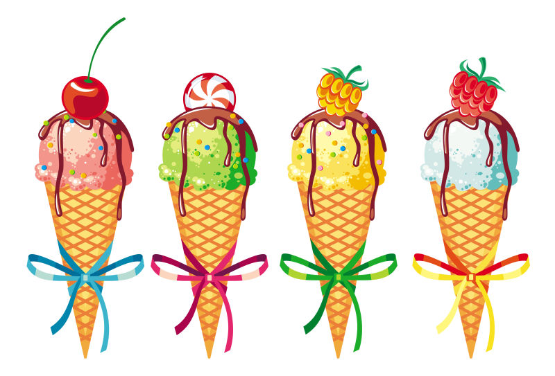 创意矢量现代各种口味冰淇淋插图设计