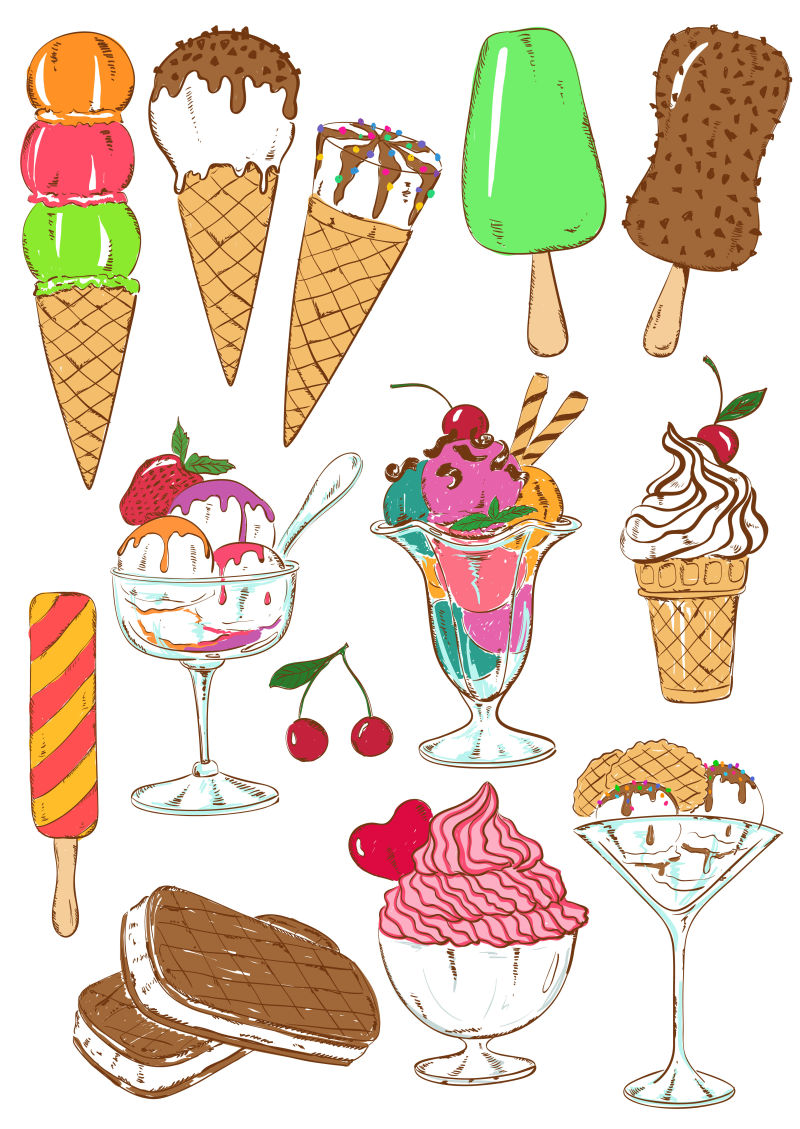 创意矢量卡通现代冰淇淋设计插图