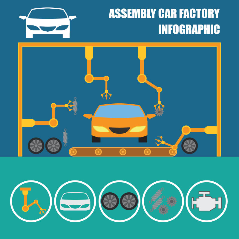 抽象矢量汽车主题的平面信息图表插图设计