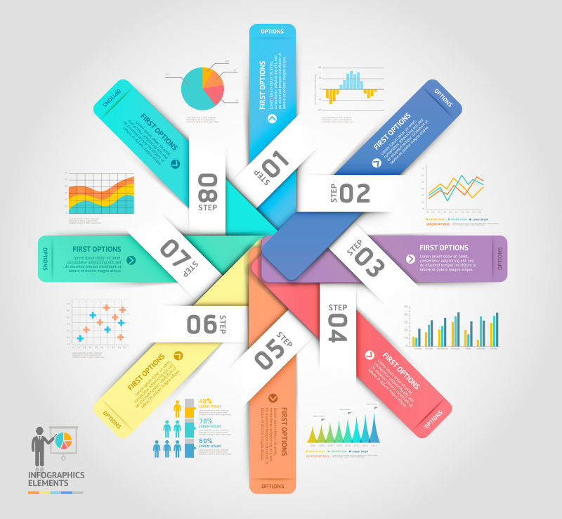 抽象矢量现代彩色花型信息图表设计