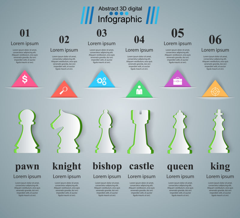 抽象矢量现代象棋元素的信息图表设计