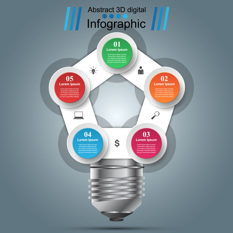 抽象矢量灯泡元素的现代信息图表设计