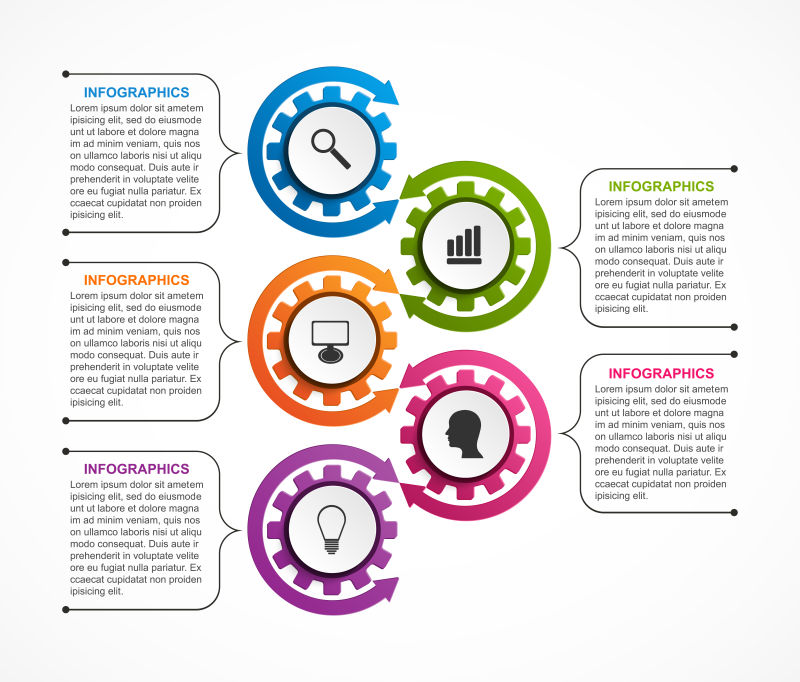 创意矢量现代彩色循环圆形信息图表设计